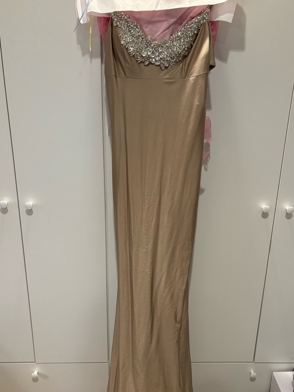 Jessica Angel Metallic Gold Beaded Neck Maxi Dress